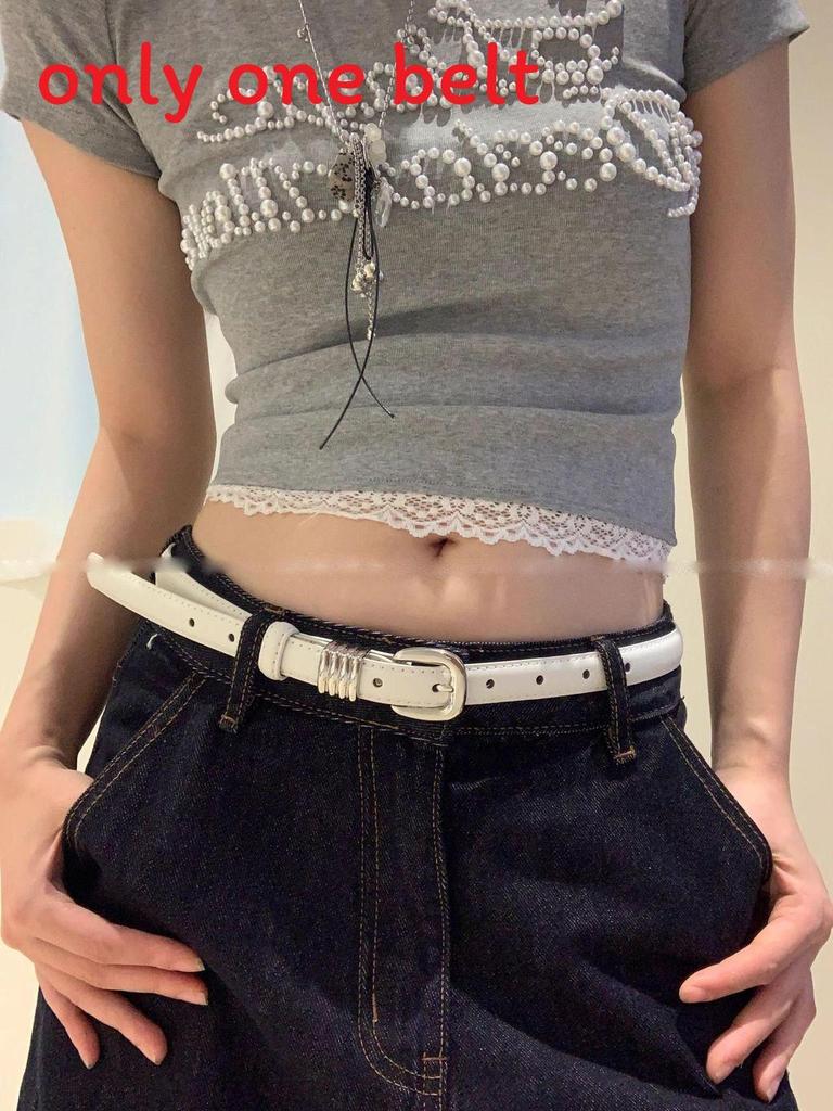 Pu Leather Thin Waist Belt For Women With Alloy Buckle For Denim And Dresses