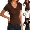 Damen Kurzarm Tops V-Ausschnitt Spitzenbesatz Gerippt Figurbetont Eng Lässig Basic T-Shirt