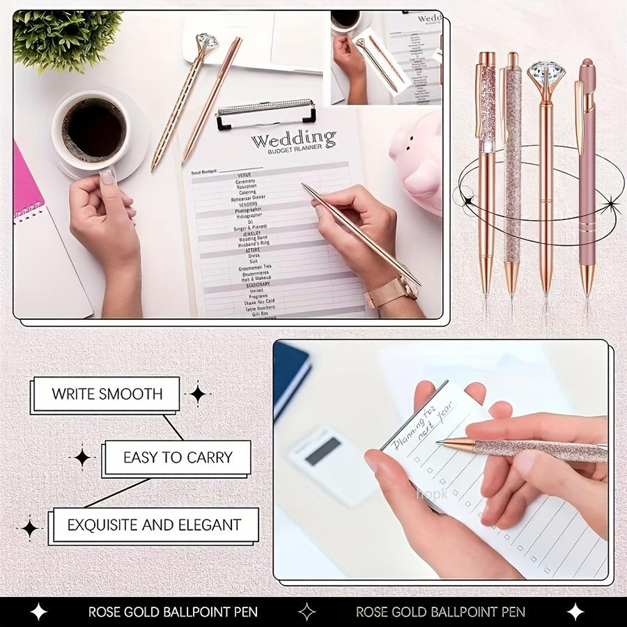 8pcs Rose Golden Ballpoint Pen Set - Stylish Metal Pens with Crystal Accents - Perfect for Students, Office, Gifts, Luxury Pen