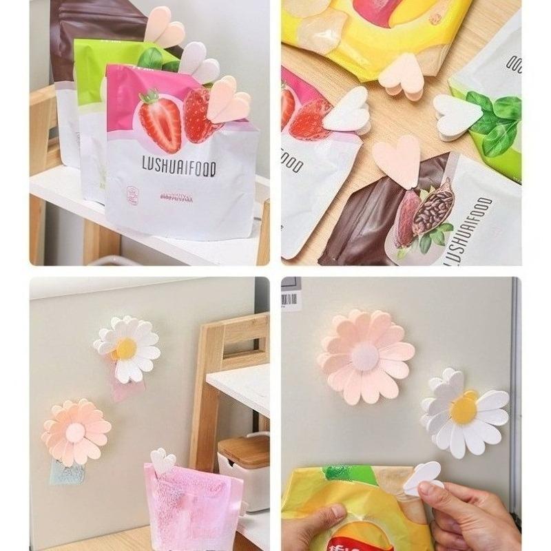 6pcs Daisy Petal Snack Sealing Clips 3D Magnetic Daisy Flower Shaped Plastic Food Clips for Chips Pet Food Kitchen Storage