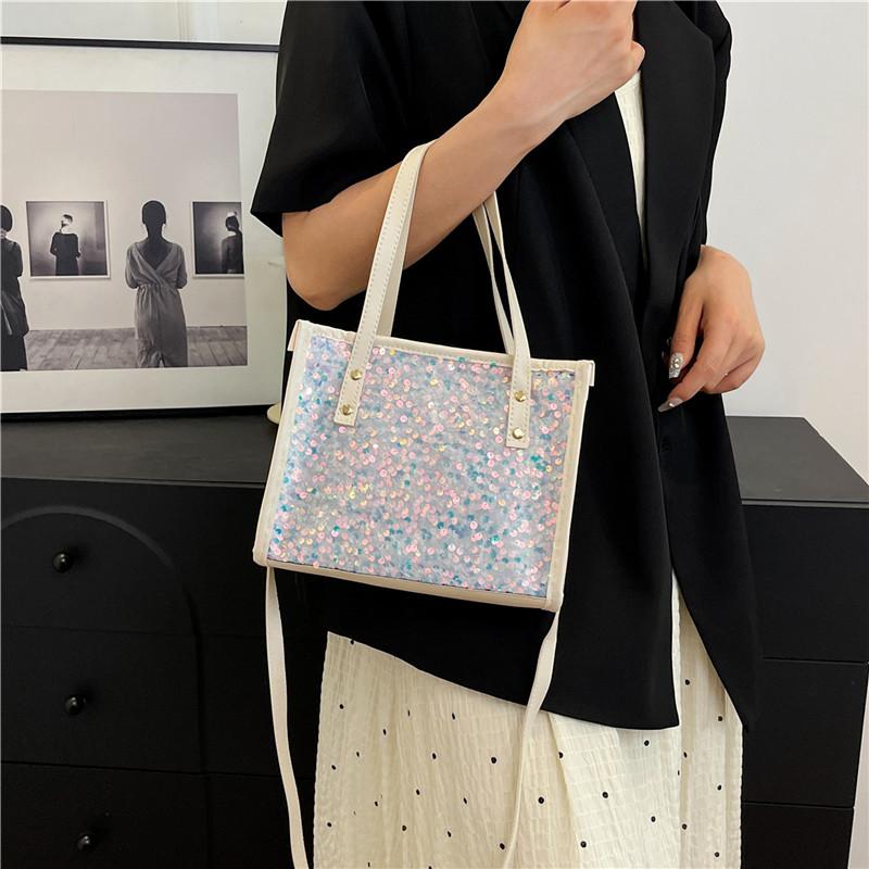 

Модна сумка на плече з паєтками, блискуча сумка з поліуретану шкіри великої місткості, повсякденна сумка на плечі, сумка-портфель для жінок білий