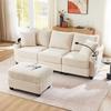 L-Shaped Corner Sofa, Convertible 3-Seater with Footstool, Cup Holder, USB Charger, Armrest Tray and 2 Cushions, Living Room/Office/Apartment, Beige