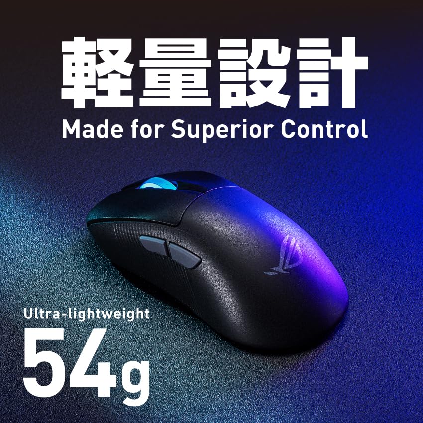 ASUS ROG Keris II Ace Gaming Mouse 54g Lightweight Design Wireless Up To 8000Hz Polling Rate Asymmetrical Ergonomic Design 42K DPI Optical Sensor 107