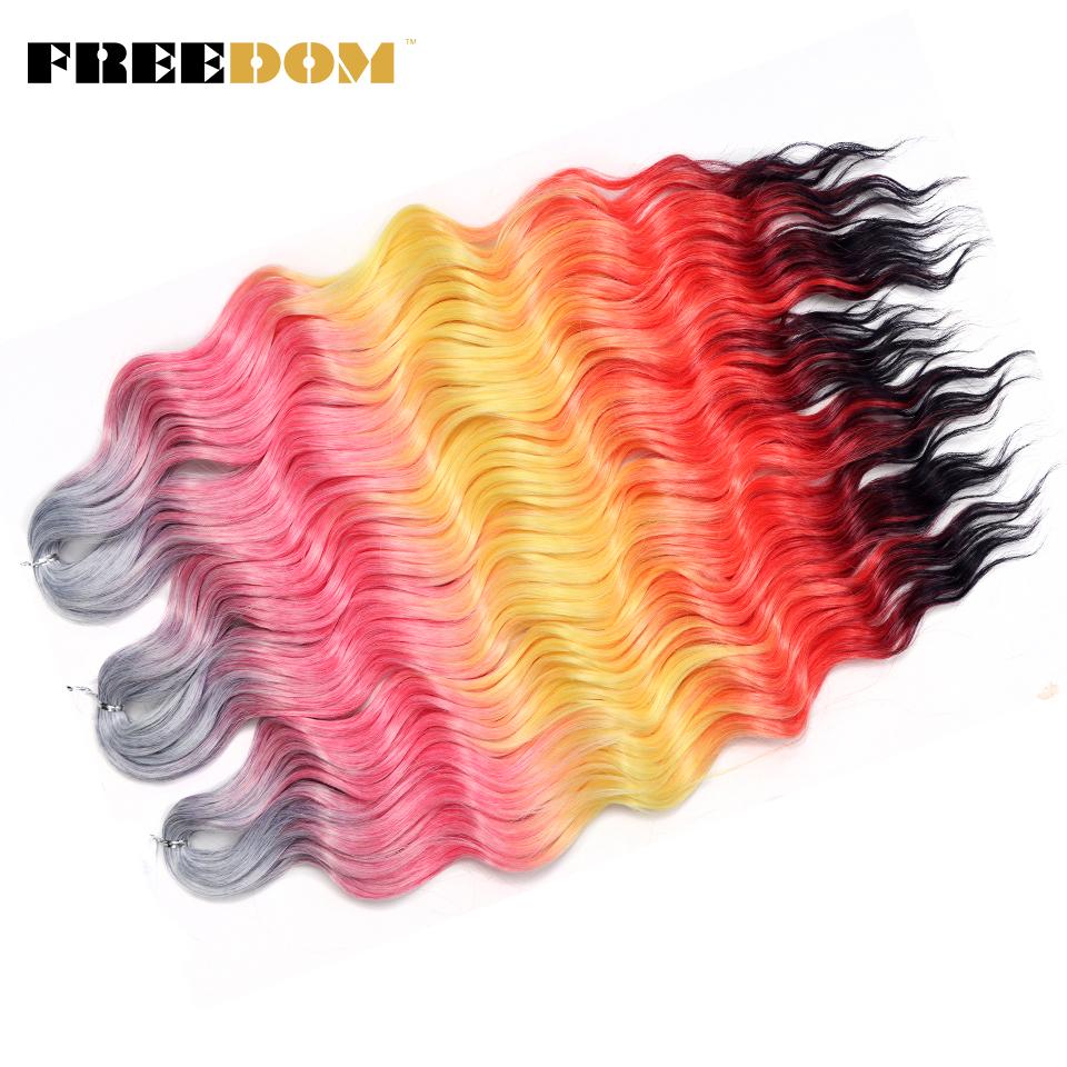 FREEDOM Synthetic Braiding Hair Extensions Natural Curly Wavy 24inch Water Wave Braid Hair Ombre Blonde Brown Twist Crochet Hair