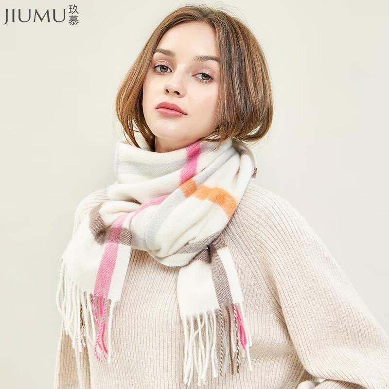 JIUMU Women's Autumn/Winter Plaid Knitted Scarf