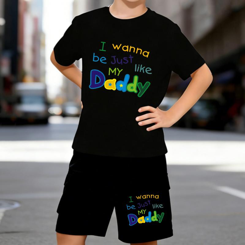 

Boys 2 Piece Family Interactive Style Printed Outfit, Short Sleeve T-Shirt and Shorts Set for Kids Age 5-14,white,Black Sporty Casual Summer Clothes 5-6 Years чёрный