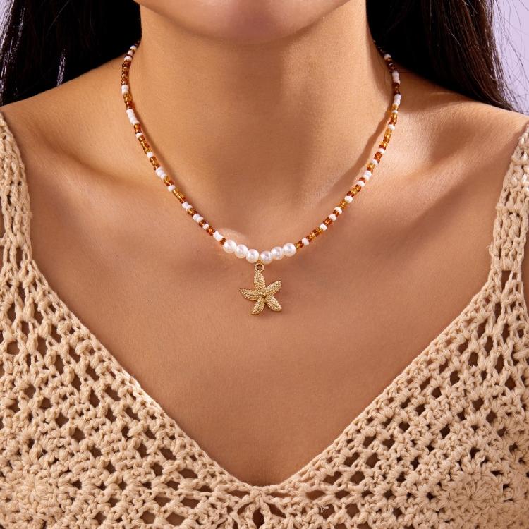 Adjustable Bohemian Starfish Necklace Pearls Bead Designs 4 Styles for Women’s Casual and Evening Outfits
