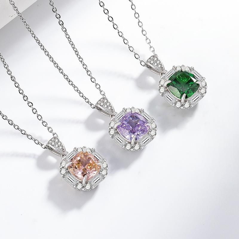 2026 Colored Treasure Ice Flower Cut Sugar Cube Necklace Super Flash High Carbon Diamond Electroplated Real Gold Pendant