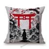 Japanese Ink Painting Geisha Samurai Spirit Tattoo Black Red Sakura Sushi Store Decoration Throw Pillow Case Linen Cushion Cover