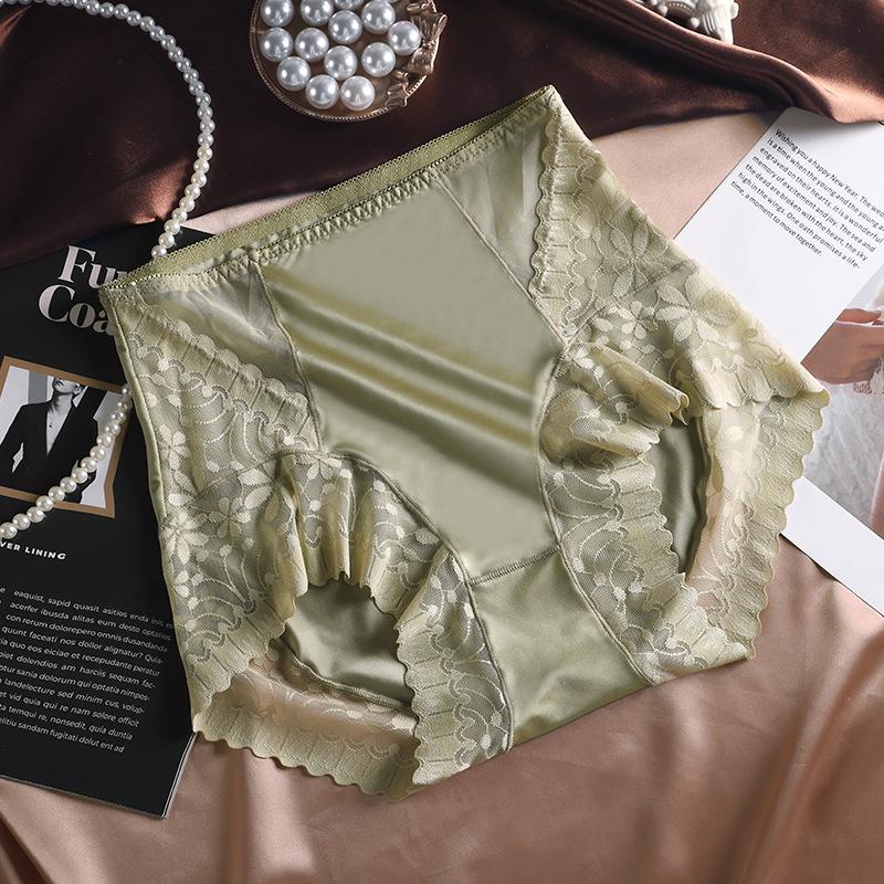 2024 Autumn/Winter Women's High-Waist Silky Satin Hip-Lifting Breathable Cotton Panties with Antibacterial Crotch