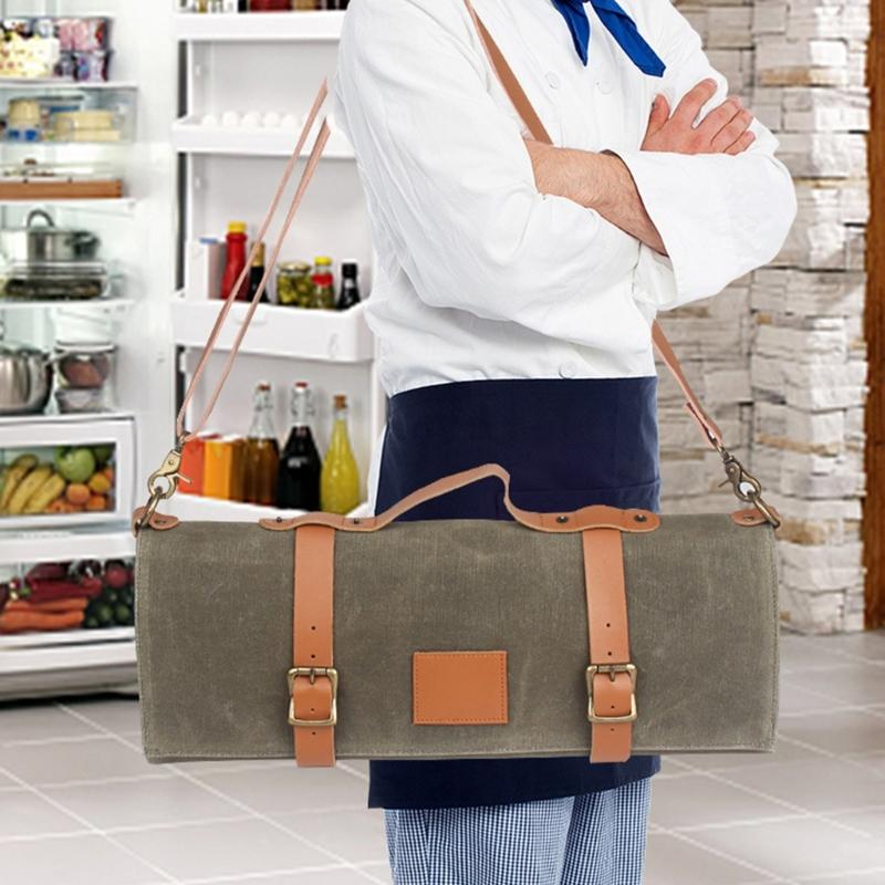 Stylish and Practical Cooking Tool Bag Canvas Chefs Tool Roll Pouches for Pastry Chefs BBQ Lover and Culinary Students