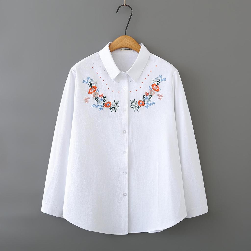 2026 Spring Retro Plus Size Cotton Embroidered Long Sleeve Cardigan for Women - Slimming 200 Jin Top for Plus Size 