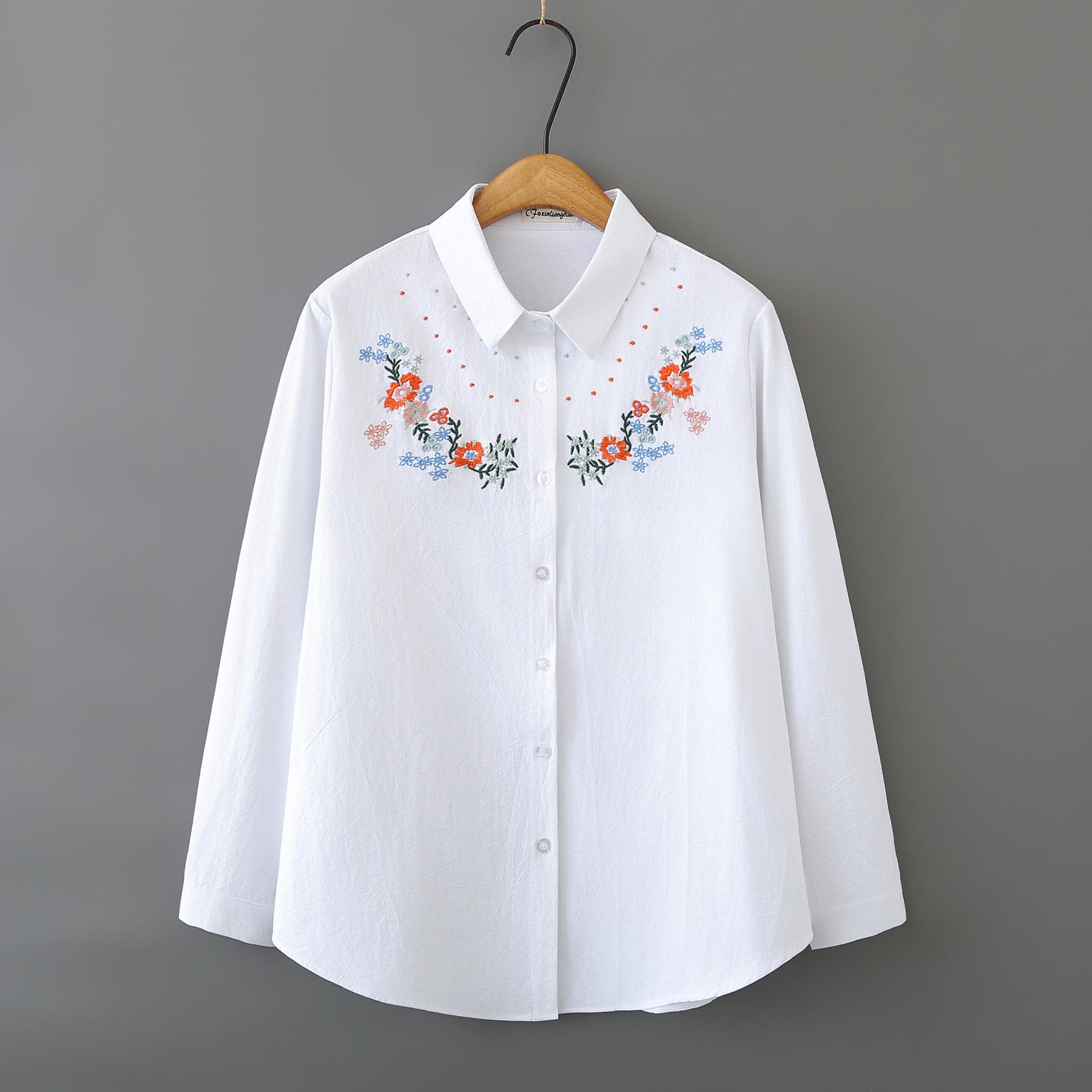

2026 Spring Retro Plus Size Cotton Embroidered Long Sleeve Cardigan for Women - Slimming 200 Jin Top for Plus Size 4XL білий
