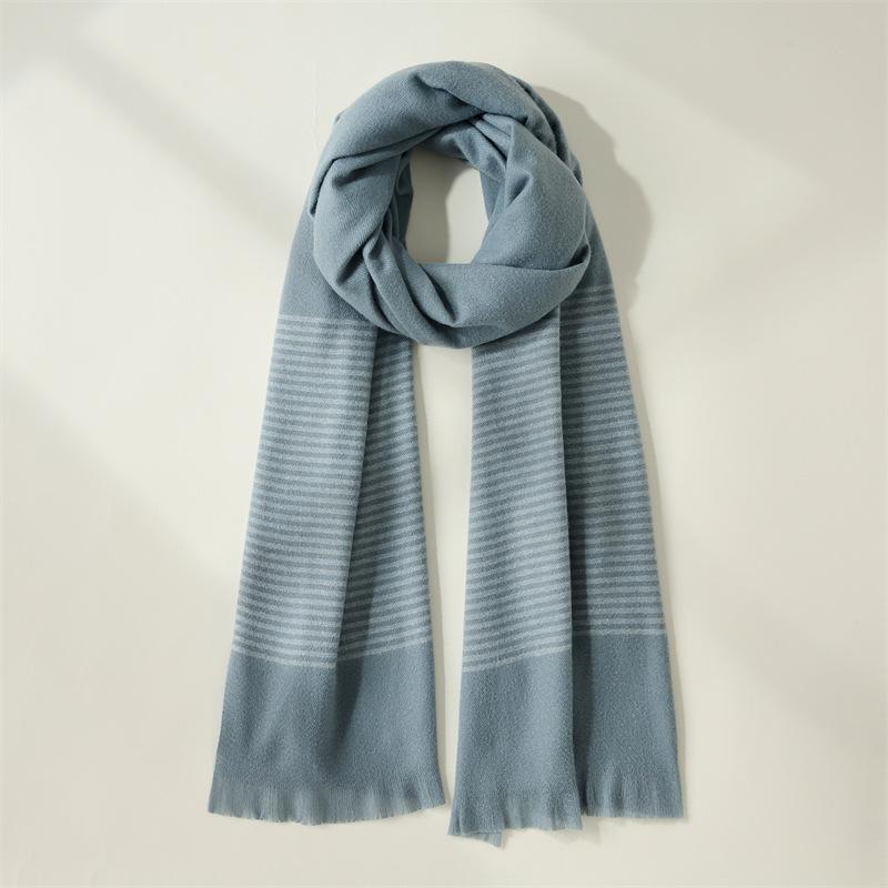 Solid Color Scarf Women's 2025 New Striped Printing Warm Imitation Cashmere Scarf Sweet Fashion Shawl