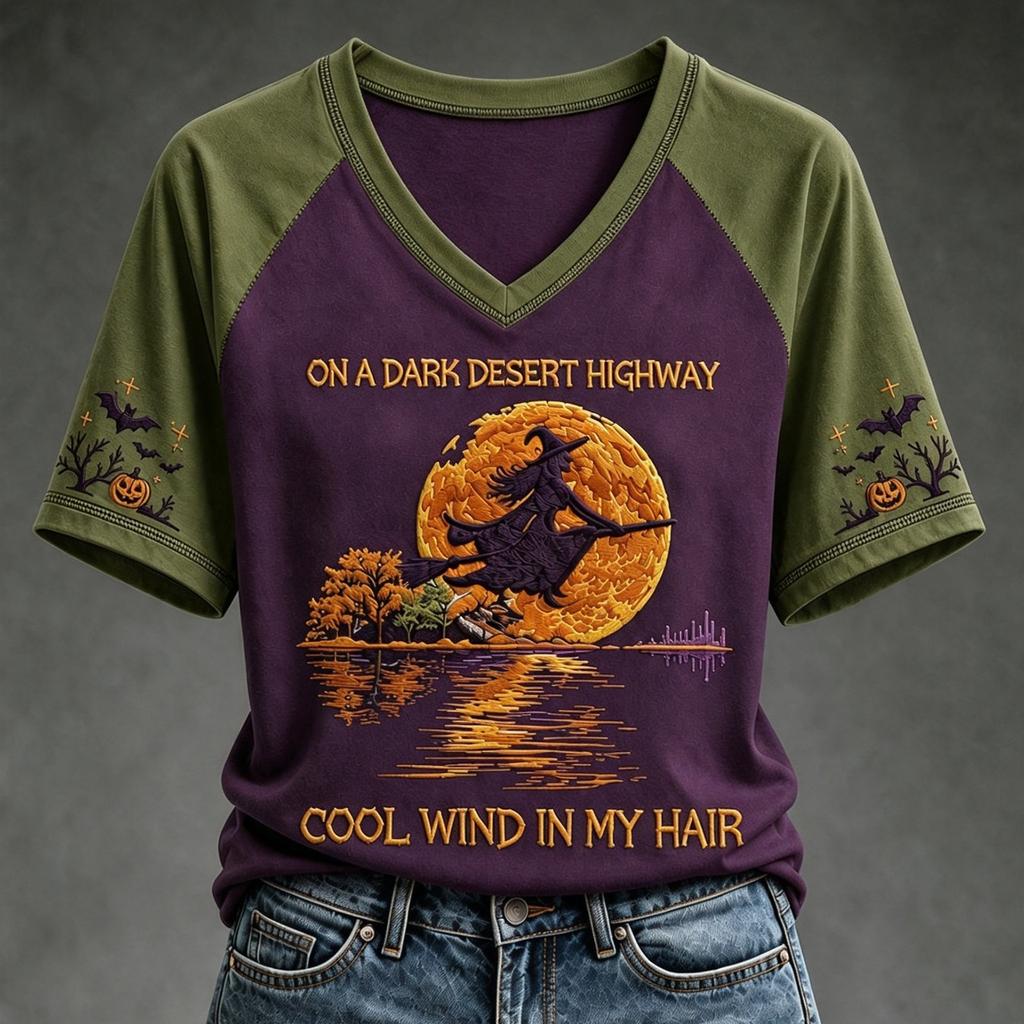Women's Fashion Casual Halloween Print T-Shirt Neck Pullover Top for Fall Outfits