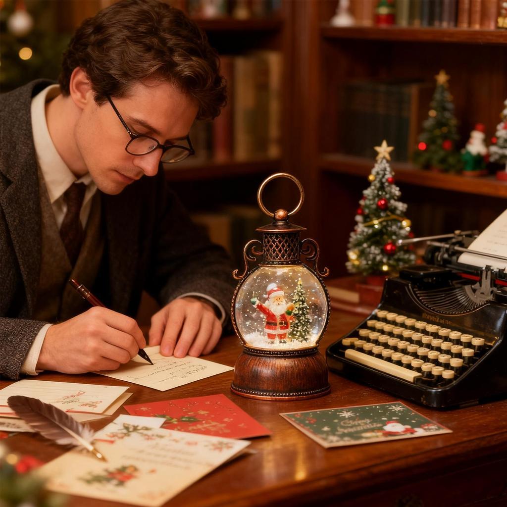 Christmas Glowing Ball Winter Retro Ornament Christmas Table Lighted Snow Globe For Friends Teens Men Women Mantel Dining Room