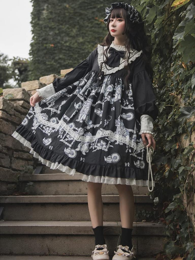 [Milky Time] Gothic Lolita Dress, Monochrome, Cosplay, Landmine Style, A-Line, Sickly Cute, Long Sleeves