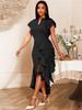 Women Luxury Guest Wedding Party Dresses Elegant V Neck Short Ruffles Sleeves Irregular Slit Bodycon Slim Classy Fashion Gowns