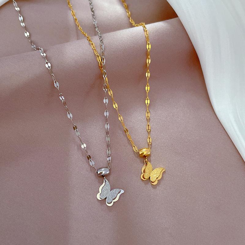 Light Luxury Minimalist Style Butterfly Stove Real Gold Instagram Internet Celebrity Collarbone Chain Fashion Pendant Necklace