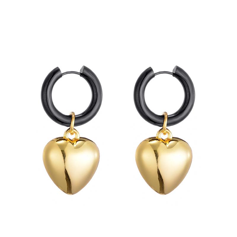Stainless Steel Hoop Acrylic Heart Pendant Earrings For Women Statement Solid Circel Gold Silver Black Color Earrings Jewelry