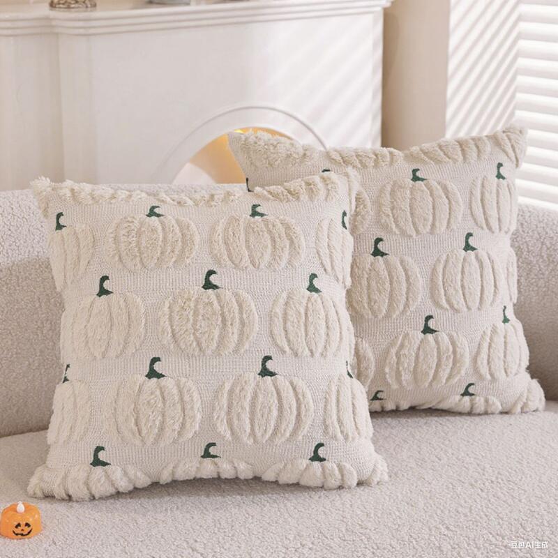45*45CM Reversible Halloween Pillow Cover - Double-Sided Pumpkin Ghost Design, Quilted Velvet Cushion Case for Sofa Party Decor