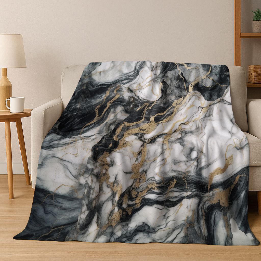 Dream Colorful Stone Texture Marble Black Green Gold  Flannel Blanket,Cozy Soft Throw Blanket for Home Bedroom Bed Sofa Gift