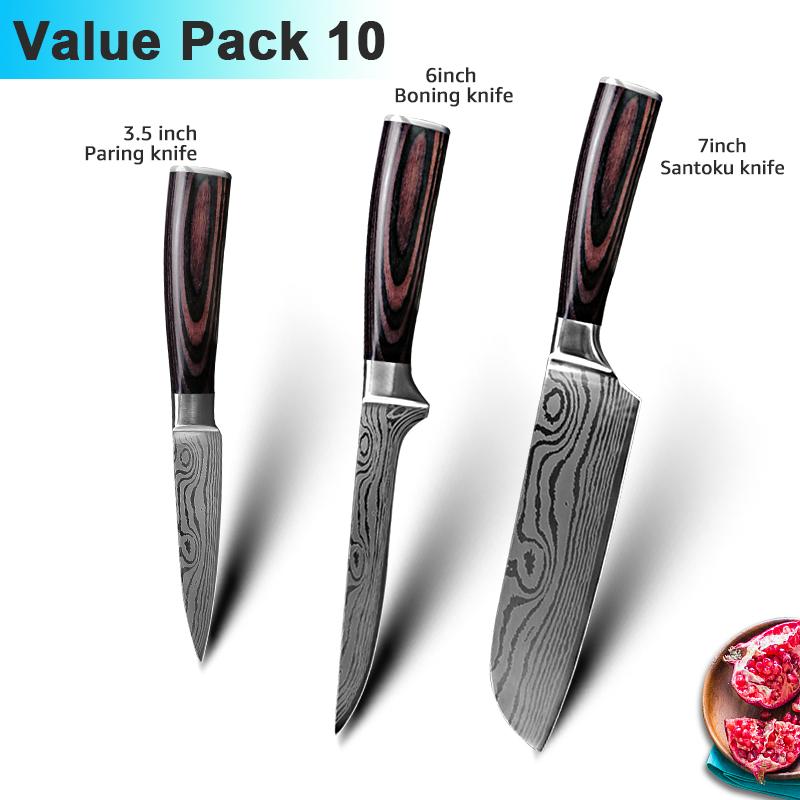 Kitchen Knives 7CR17 High Carbon Stainless Steel Damascus Drawing Gyuto Cleaver Set Slicer Santoku Knife Chef Knife