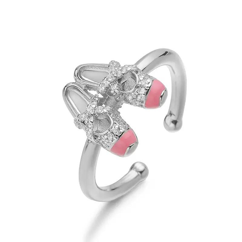 

HECHENG,Elegant CZ Stone Enamel Dripping Glaze Ballet Shoe Ring Sweet and Adorable Zircon Accessory 1 Piece resizable