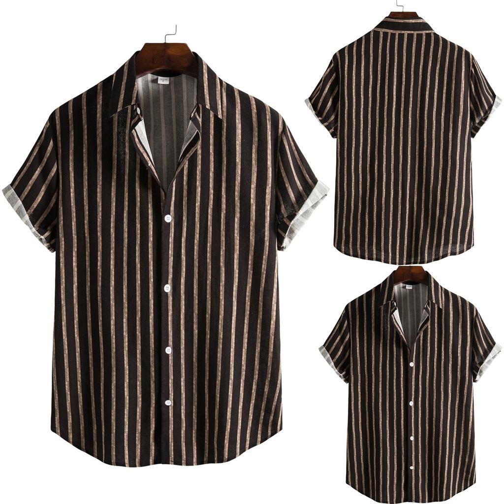 Mens Fashion Ethnic Short Sleeve Casual Printing Hawaiian Shirt Blouse T-shirt