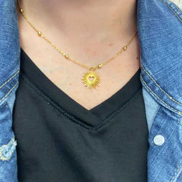 Gold Stainless Steel Sacred Heart Necklace - Custom Pendant Mother's Day Gift Jewelry Accessories