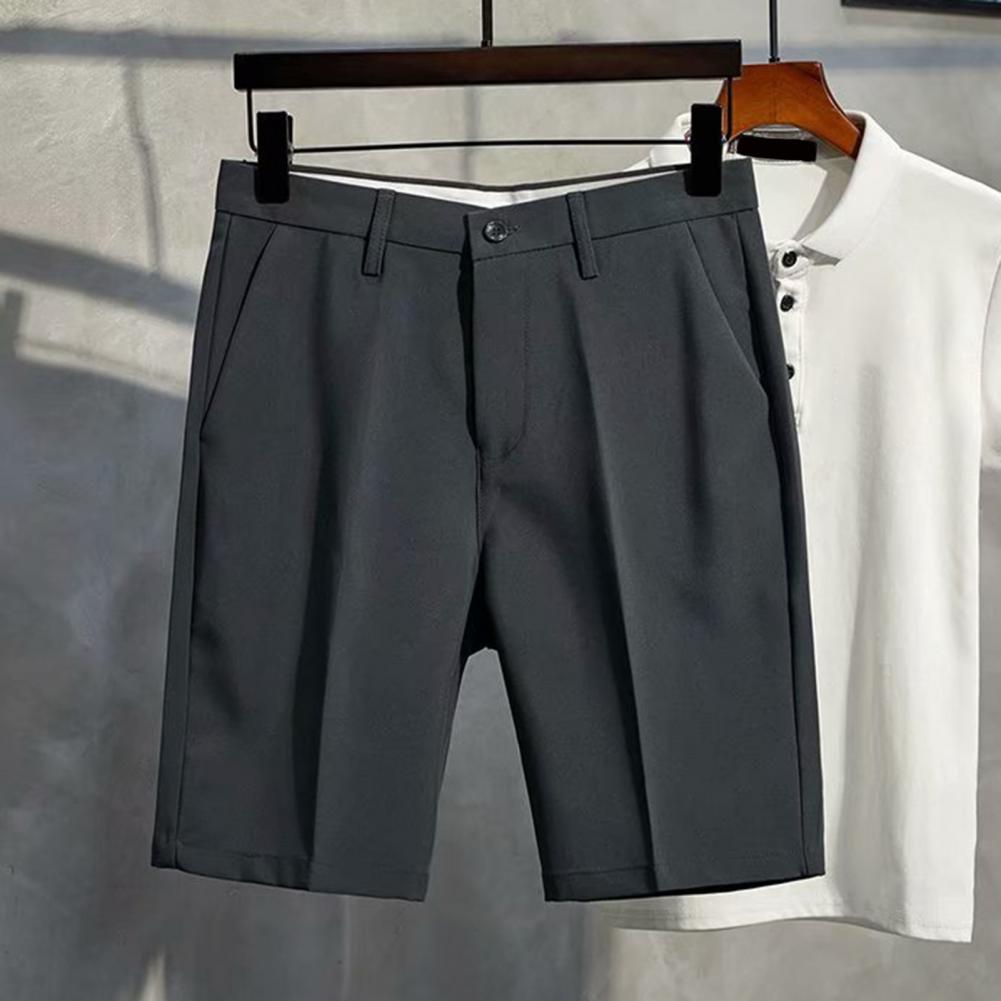 Men Office Shorts Elegant Men's Business Suit Pants with Mid Waist Button Closure Knee Length Formal Office for A for Men