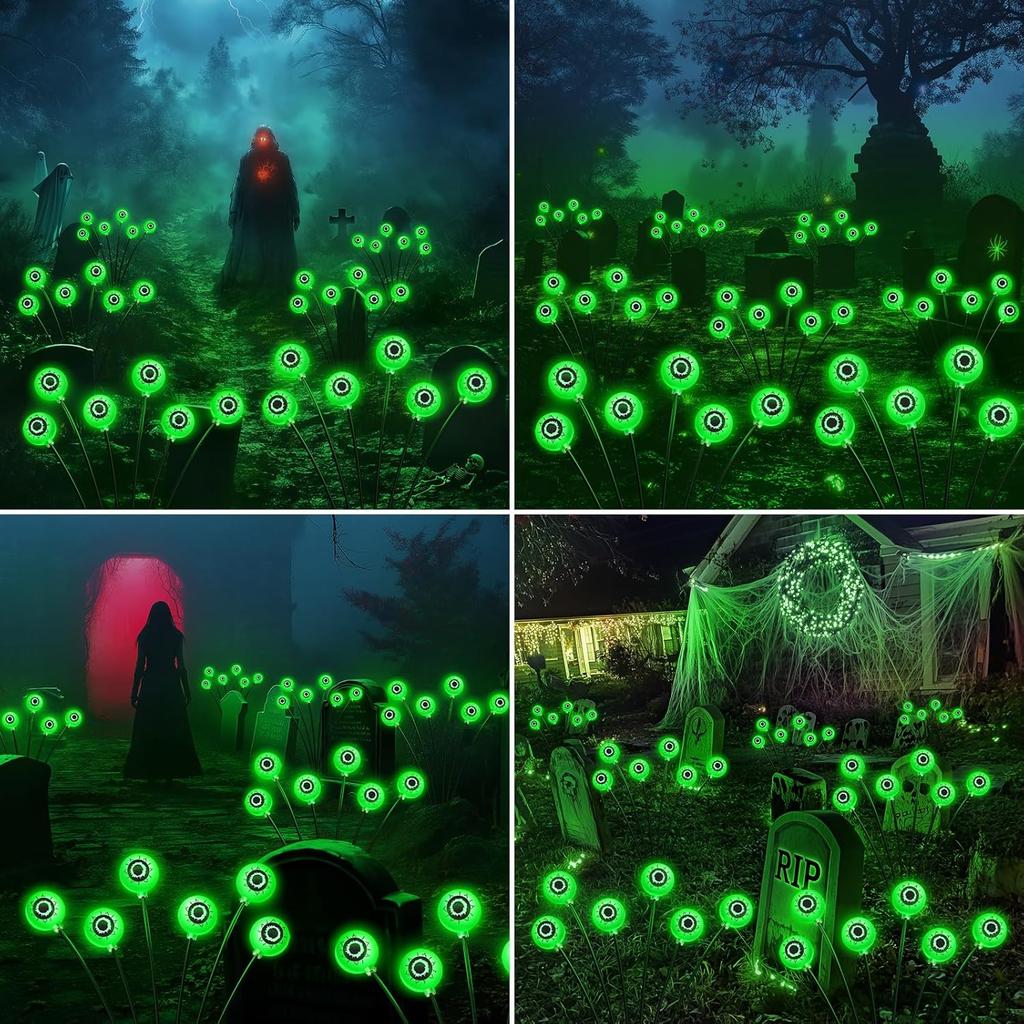 Glowing Eyeball Solar Lights Waterproof Swaying Halloween Garden Decor Outdoor Pathway Yard Scary Party Lights Auto On Off