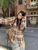 Stylish Spring 2026 Korean Plaid Scarf Shirt - Women's Loose Long Sleeve Top