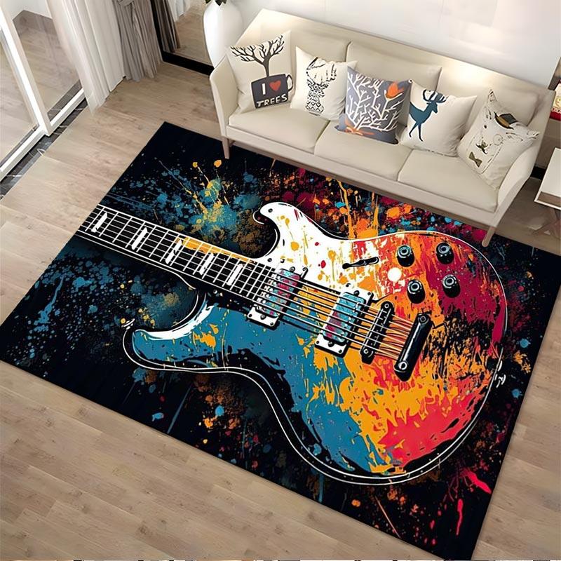 Colorful Electric Guitar Carpet with Abstract Paint Splash Design Suitable for Use As an Anti-slip for Living Room Bedroom Sofas