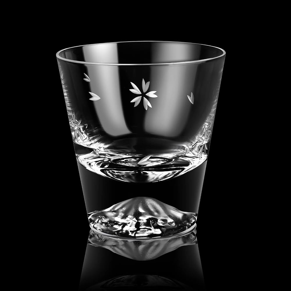 FONYUHUA Mount Fuji Glass Rock Glass Sakura Cut Glass Handmade In Paulownia Box 270cc 1pc