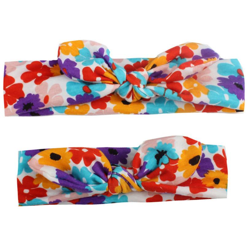 High Quality Casual Parent-child Print Bunny Ears Hair Accessory Bow Tie Hairband Mother Baby Stretch Headband