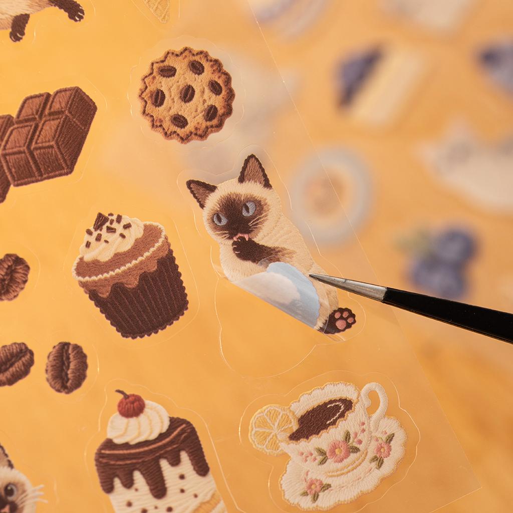 2 Bogen Meow genießt süße Zeit Serie Kawaii Cartoon PET Aufkleber DIY Tagebuch Scrapbook Ästhetik Schreibwaren Aufkleber
