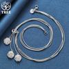925 Sterling Silver 20 Inch Snake Chain Three Rose Flows Pendant Necklace Jewelry