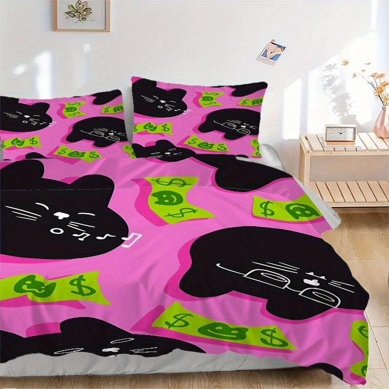 

3pcs Cat Face Stickers Bedding Set, Ideal for Home Use, Suitable for Bedroom Decor (1*Duvet Cover + 1/2*Pillowcases, No Core) yy250821213 135x200cm