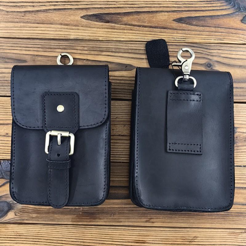

Men s Genuine Leather Waist Bag Crazy Horse Top Layer Cowhide Small Pants Hanging Phone European American Retro Style чорний