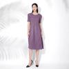2026 Womens Short Sleeve Round Neck Loose A-Line Pleated Midi Dress Elegant Casual Office Wear