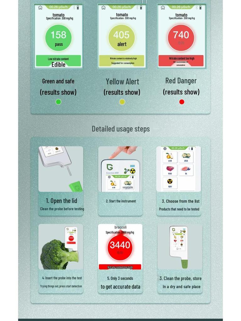 ECO4F Portable Produce Radiation & Nitrate Tester with Capacitive Screen