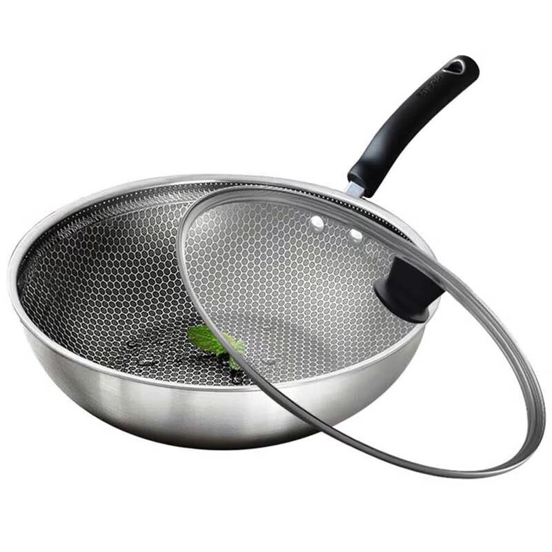 SUPOR 30cm Honeycomb Stainless Steel Non-Stick Wok with Glass Lid