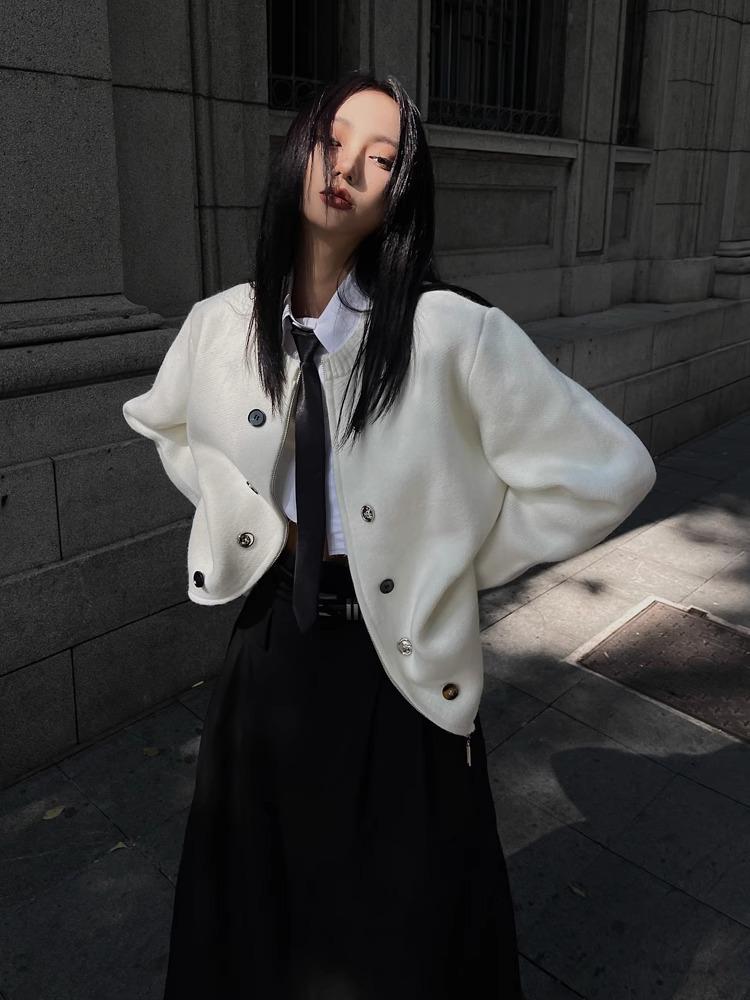 Męski kardigan dzianinowy z wysokiej półki, zapinany na zamek, z okrągłym dekoltem - Jesienno-zimowy styl leniwy