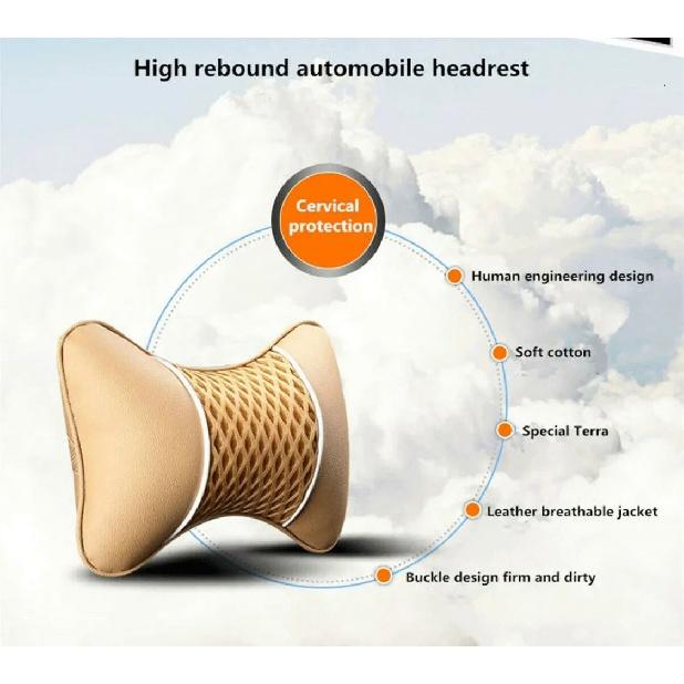2Pcs Car Seat Neck Pillow Headrest Rest Cushion Support PU Leather Knitted Seat  Auto Black Safety Pillow Car Accessories