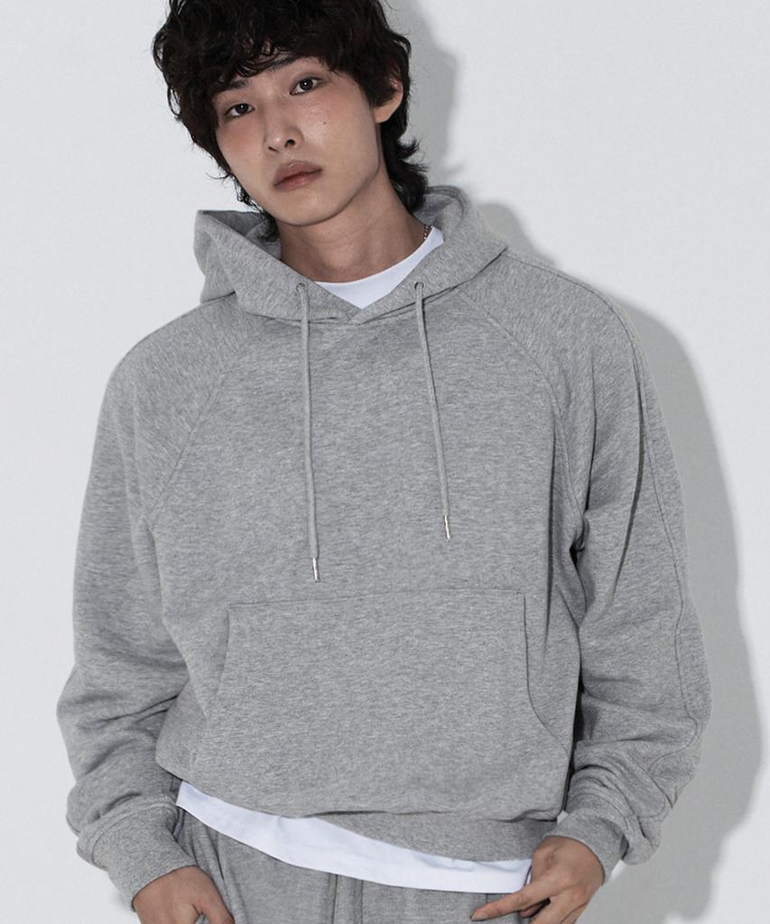 LEMAIN SECOND Sleeve Double-Pleat Raglan Hooded Sweatshirt [Grey]