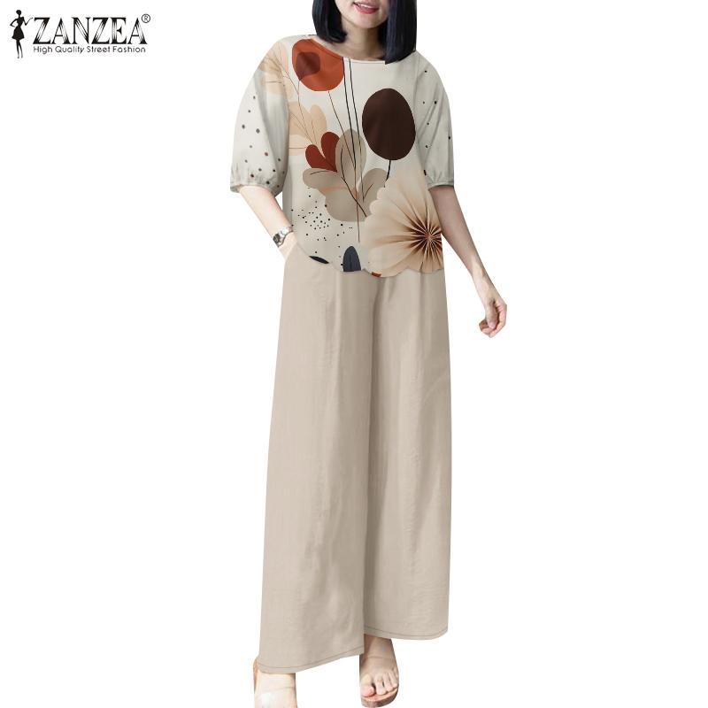 ZANZEA Lässige Zweiteiler-Sets mit Bluse und Hose für Damen mit Print