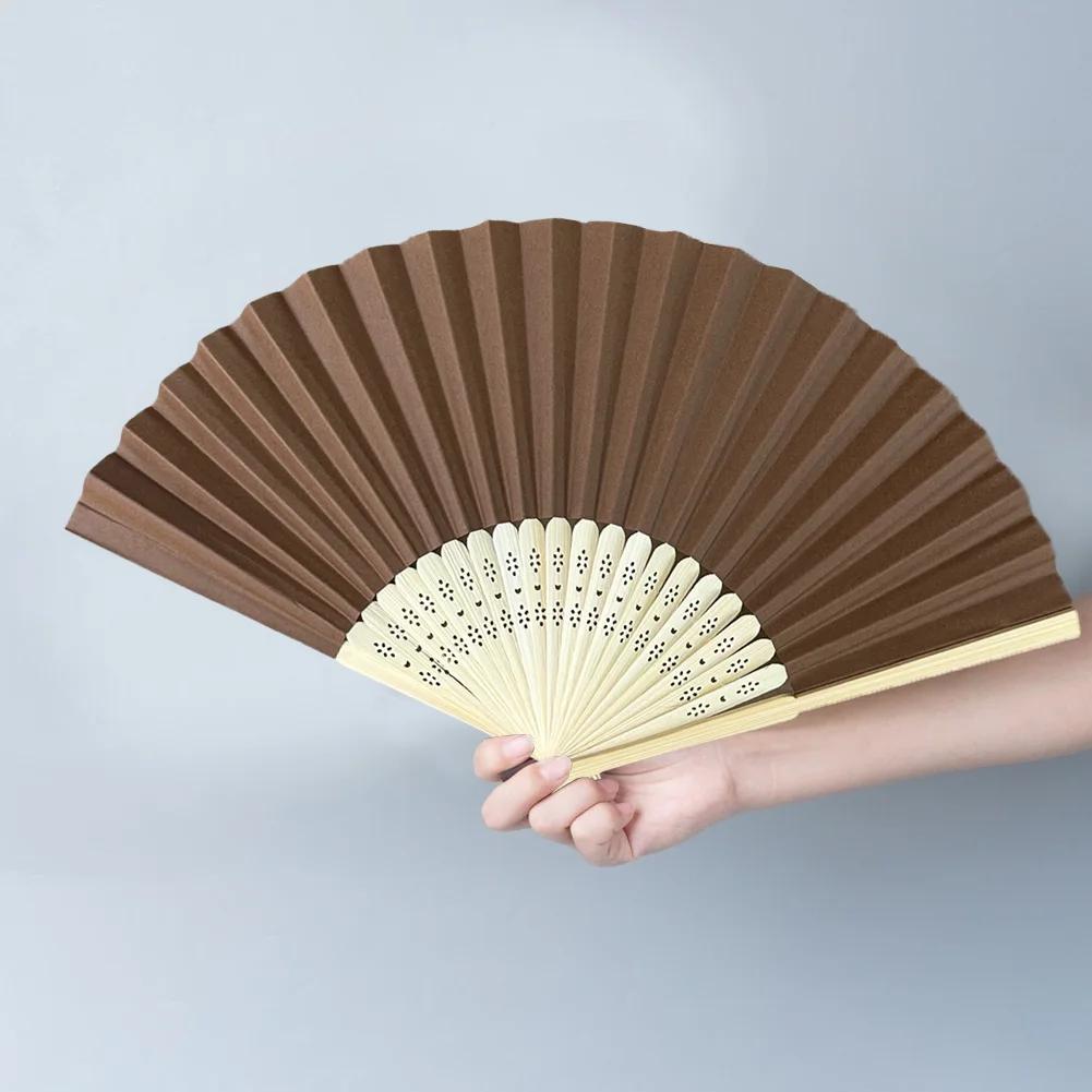 

Винтажный складной веер в китайском стиле, ручной, многоцветный, бамбуковый, для танцевальных выступлений, на заказ, реквизит для свадебной вечеринки, домашний декор коричневый