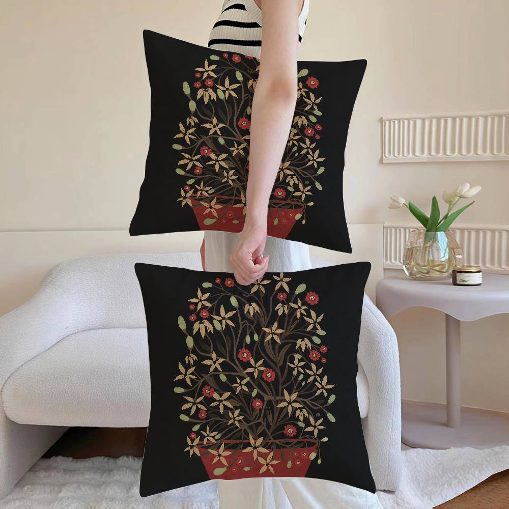 Vintage Vase Print Pillow Case Sofa and Living Room Decorative Cushion Covers Dust-proof and Mite-proof Invisible Zipper