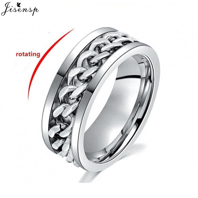 Fashion Anxiety Fidget Rings Relaxing Stainless Steel Rotatable Chain Ring for Men Women Spinner Zircon Gold Black Bague Homme